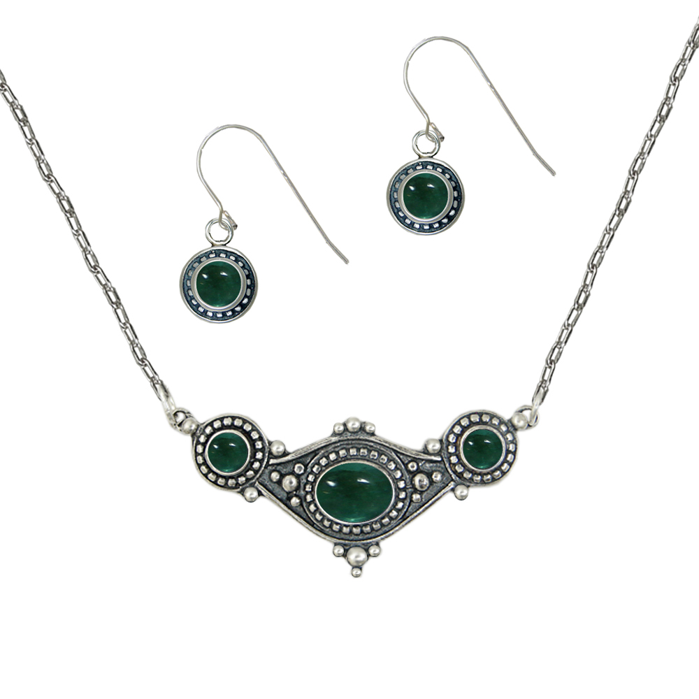 Sterling Silver Designer Necklace Earrings Set in Fluorite